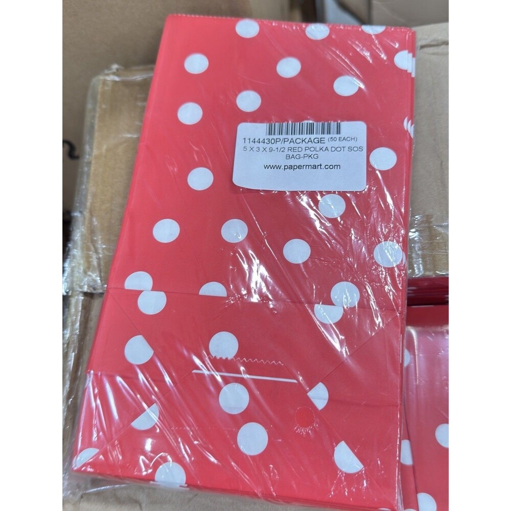 Red Polka Dot SOS Paper Bags Package of 50 Minnie Mouse  5 X 3 X 9-1/2 - Gusset